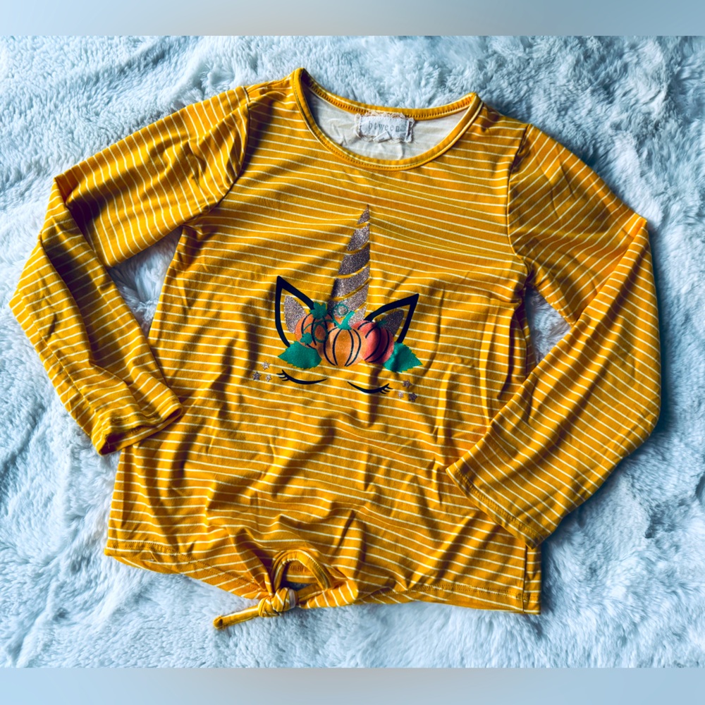 Yellow Striped Unicorn Pumpkin Fall Shirt